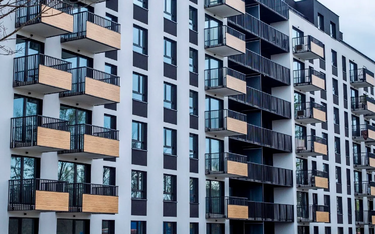 The balconied façade of a modern residential building
